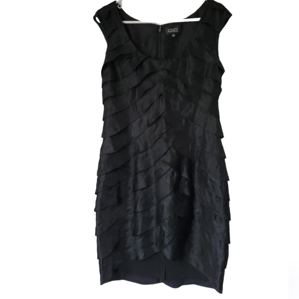 Adrianna Papell Black Shutter Pleat Sheath Cocktail Evening+ Dress SZ 12